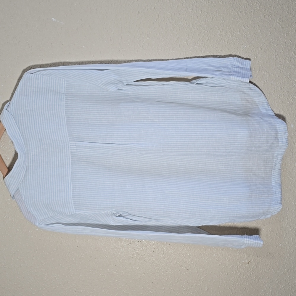 Garnet Hill Linen Light Blue Striped Casual Shirt - Picture 8 of 8